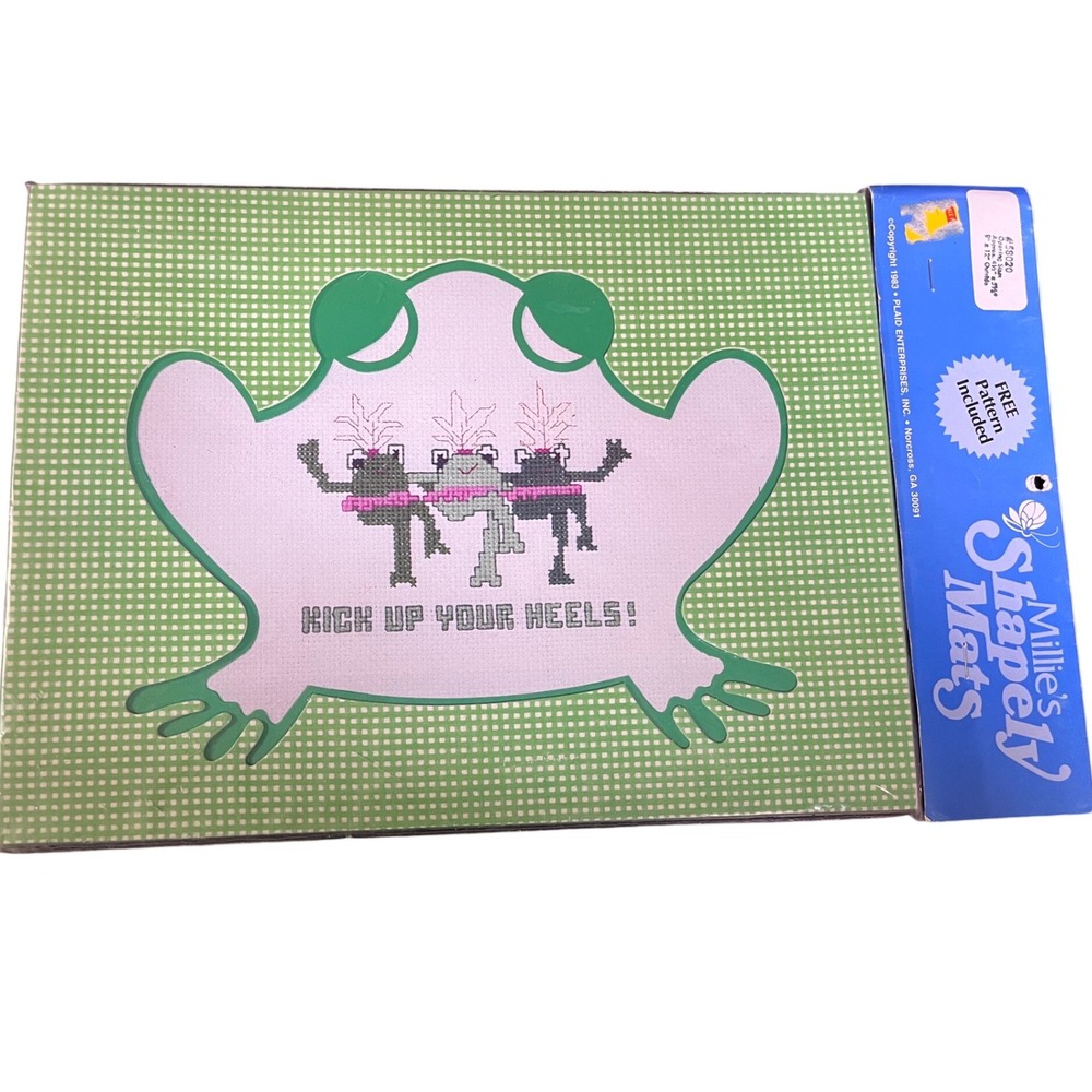 Vintage 1983‎ Millies Shapely Mats Frog Green Gingham Frame Mat Plaid 58020 NEW